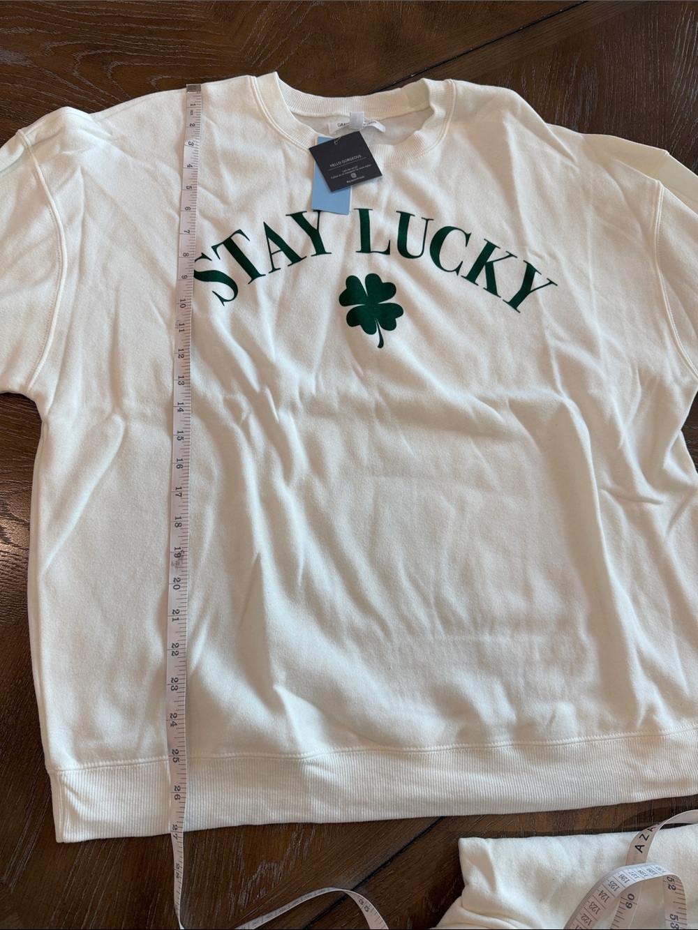 Grayson Threads White Sweatshirt & Joggers Set with Green "STAY LUCKY" Print - Picture 8 of 10
